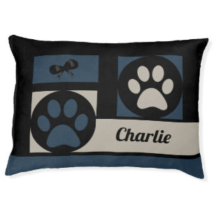 Comfortable Huge Paw Print Navy Khaki Dog Bed