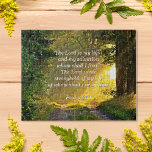 Comforting bible verse from Psalm 27:1 Jigsaw Puzzle<br><div class="desc">Embark on a soul-stirring journey through nature's embrace with our Enchanted Forest Pathway jigsaw puzzle. Transport yourself to a serene woodland oasis, where a narrow pathway winds its way through towering trees bathed in the gentle glow of sunlight. As you piece together this captivating scene, feel the warmth of the...</div>