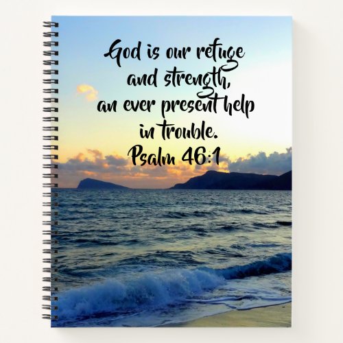 Comforting Sunset Beach Psalm 461 Bible Verse Notebook