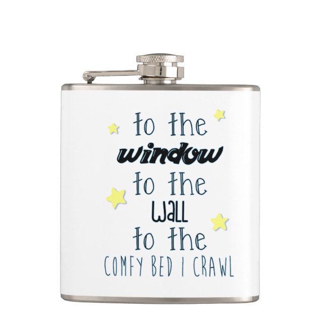 Comfy Bed, Funny Sleeping Quote Flask (Front)