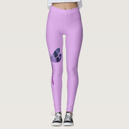 Comfy Hipster Leggings  lavender with dragonfly