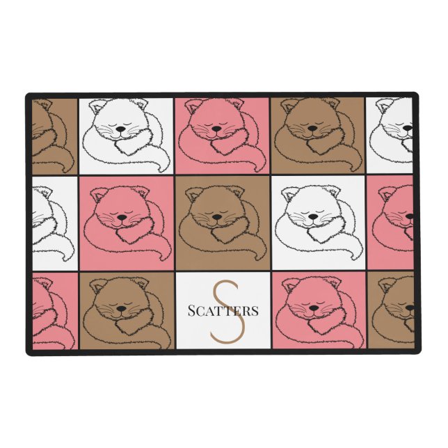 Comfy Kitty Personalized Reversible Pink Placemat (Front)