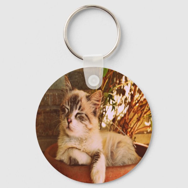Comfy Sleepy Kitty Keychain (Front)