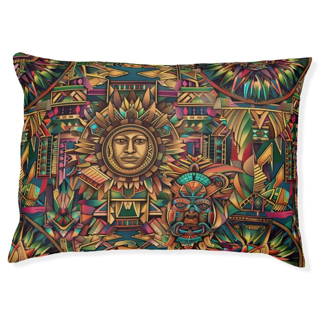 Comfy Teal "Vibrant Historical Emblem" Plush Dog B Pet Bed (Front)