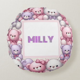Comfy Teddy cuddles Round Pillow