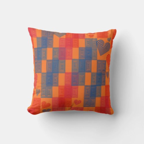 COMFY THROW PILLOWS _ ORANGE BLUE HEARTS DESIGNER