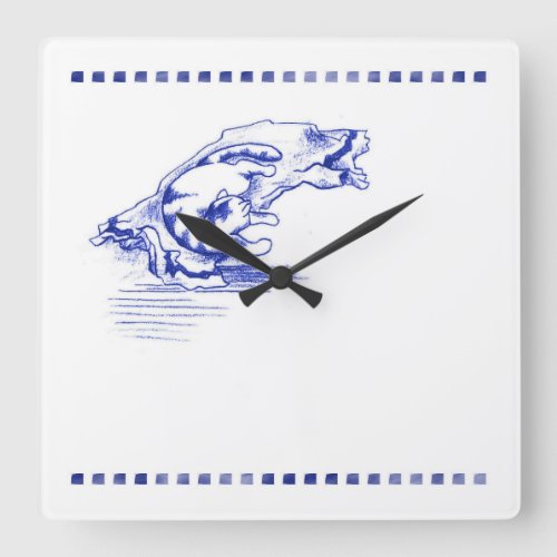 Comfy Towel Kitty Cat Bathroom Toile Look Square Wall Clock
