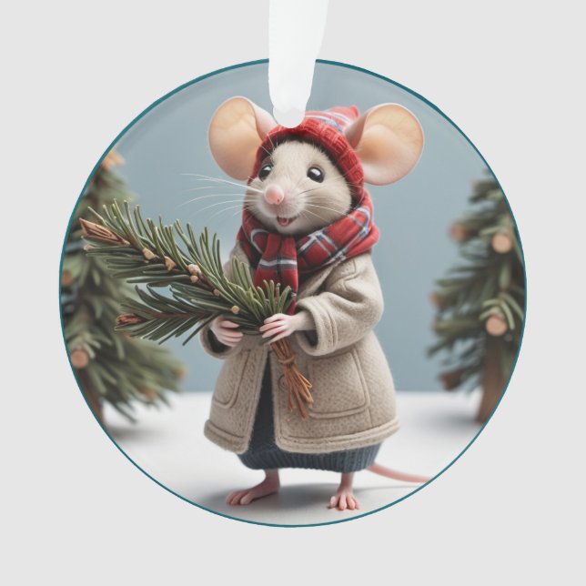 Comfy Winter Lady Mouse Christmas Ornament (Front)