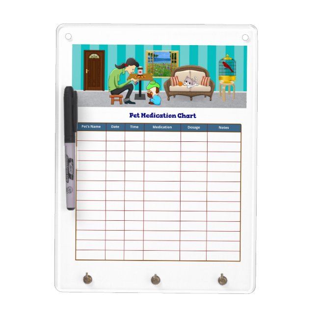 ComfyPaws Pet Medication Chart Dry Erase Board (Front)