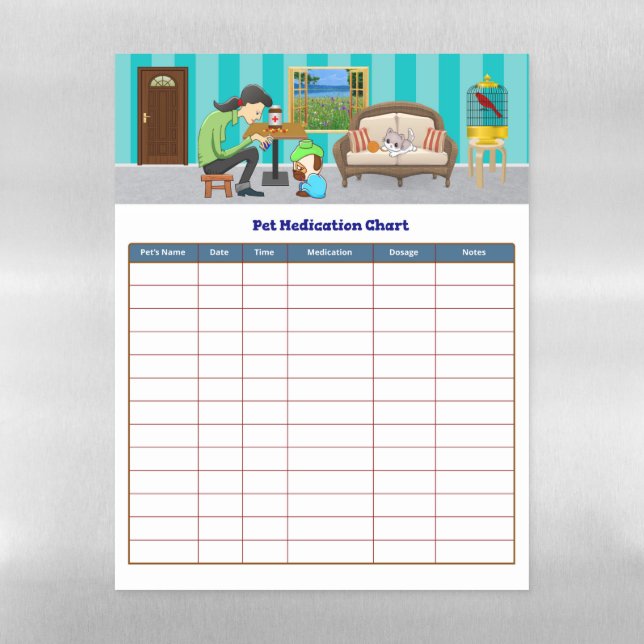 ComfyPaws Pet Medication Chart Magnetic Dry Erase Sheet (Vertical)