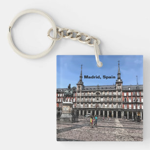 Comic Art of a plaza in Madrid, Spain  Keychain