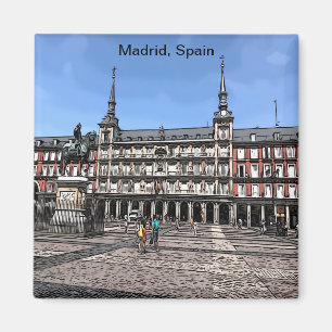 Comic Art of a plaza in Madrid, Spain magnet