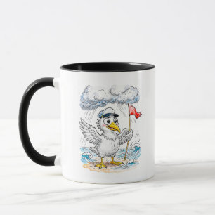 Comic Bird Beach Wind Check Postcard Mug