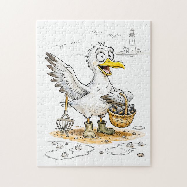 Comic Bird Collecting Shells Jigsaw Puzzle (Vertical)