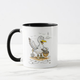 Comic Bird Collecting Shells Mug