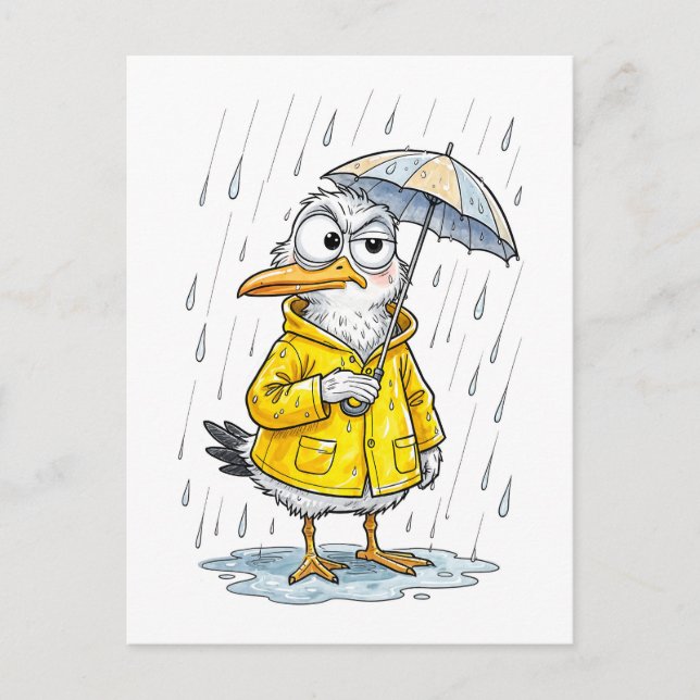 Comic Bird Rainy Day Duty Postcard (Front)
