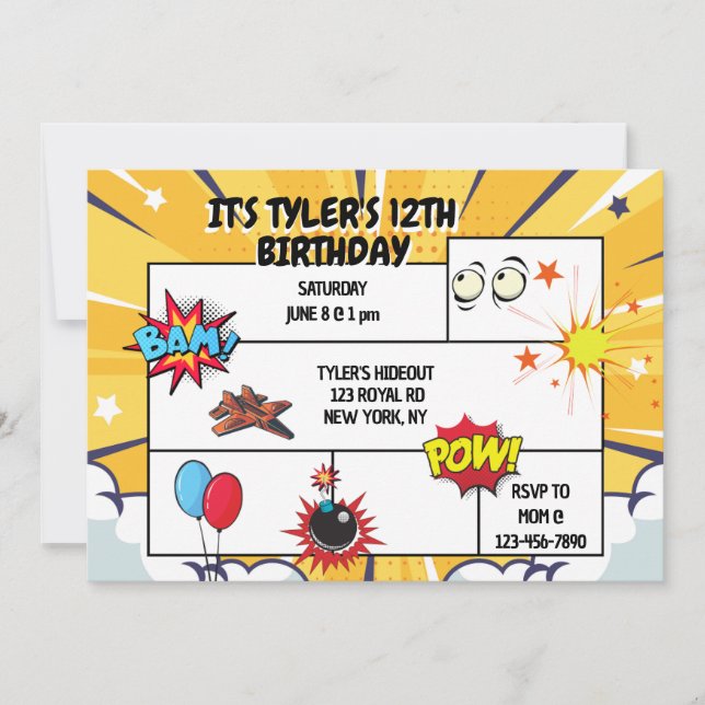 Comic Birthday Party Invitation (Front)