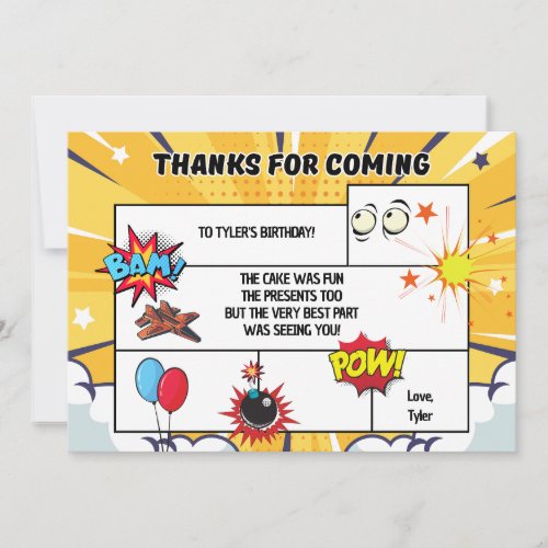 Comic Birthday Party Thank You Card