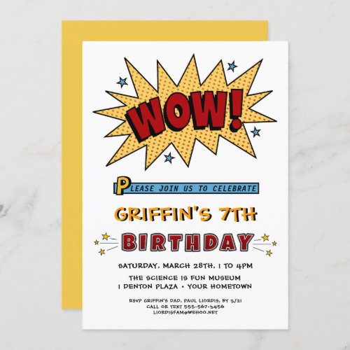 Comic Book 7TH or Any Birthday Party Invitation