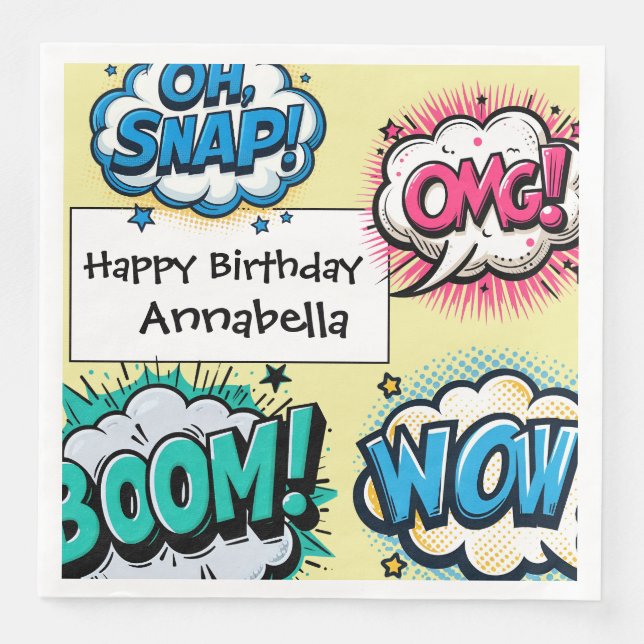 Comic Book Action Words Speech Bubbles  Paper Dinner Napkins (Front)