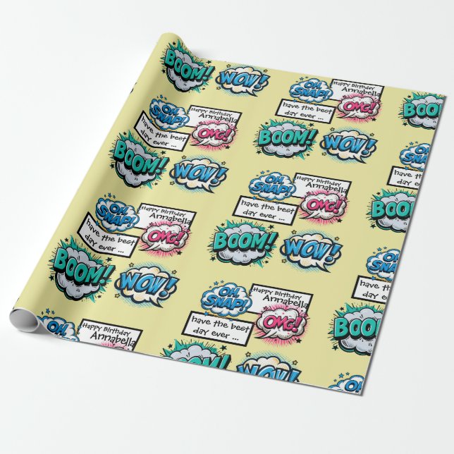 Comic Book Action Words Speech Bubbles  Wrapping Paper (Unrolled)