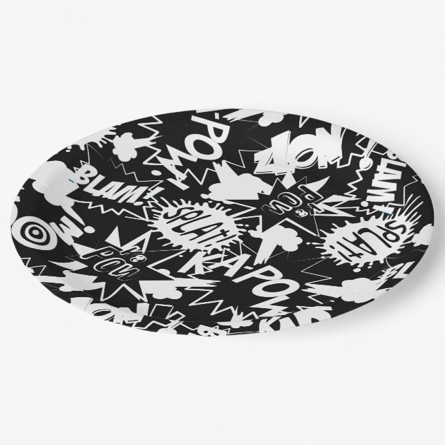Comic book actions paper plates (Angled)