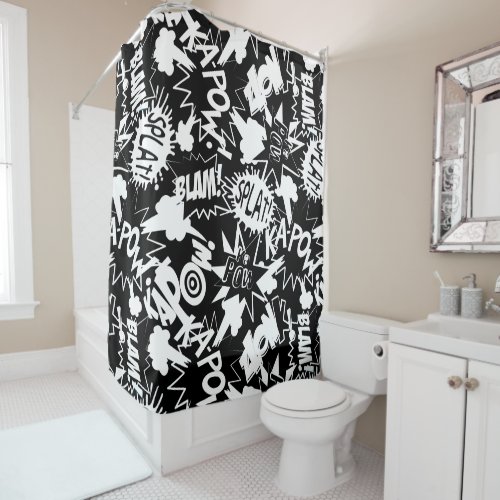 Comic book actions shower curtain