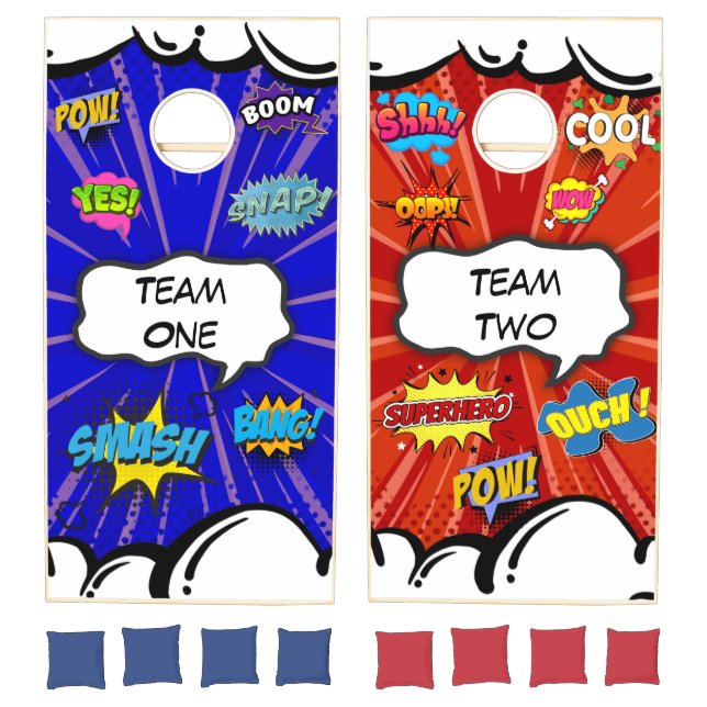 Comic Book Art Pop Fun Red and Blue Cornhole Set (Set)