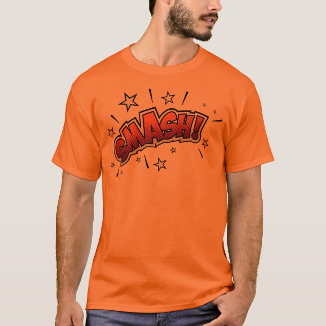 Comic Book Art Smash EXclamation Orange T-Shirt (Front)