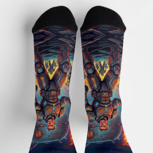 Comic Book Astronaut Galactic Grill Master Pop Art Socks