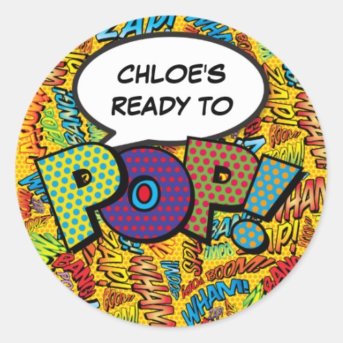 Comic Book Baby Shower Sprinkle Ready to POP Classic Round Sticker
