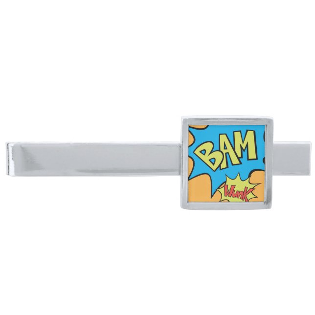 Comic Book "Bam" Balloon Silver Finish Tie Clip (Front)