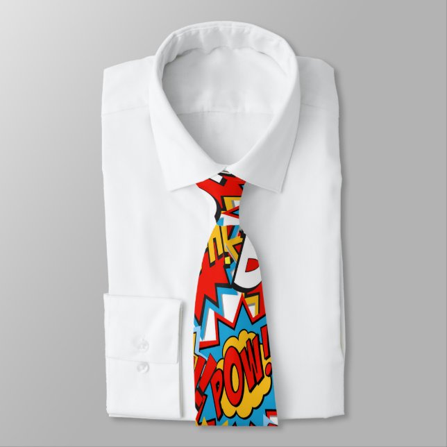 Comic Book Bam Pow Action Words Neck Tie (Tied)