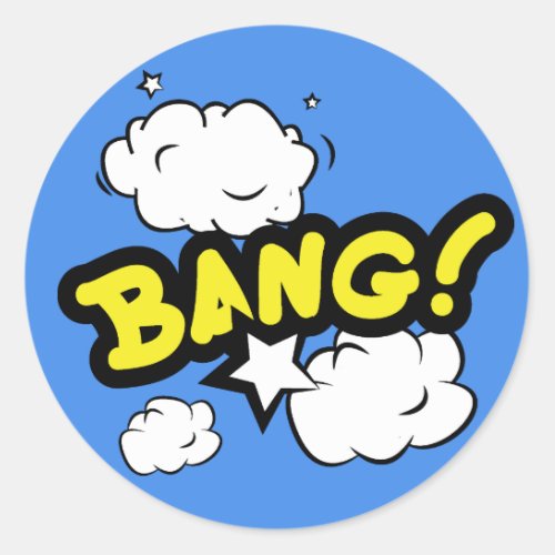 Comic book bang design classic round sticker