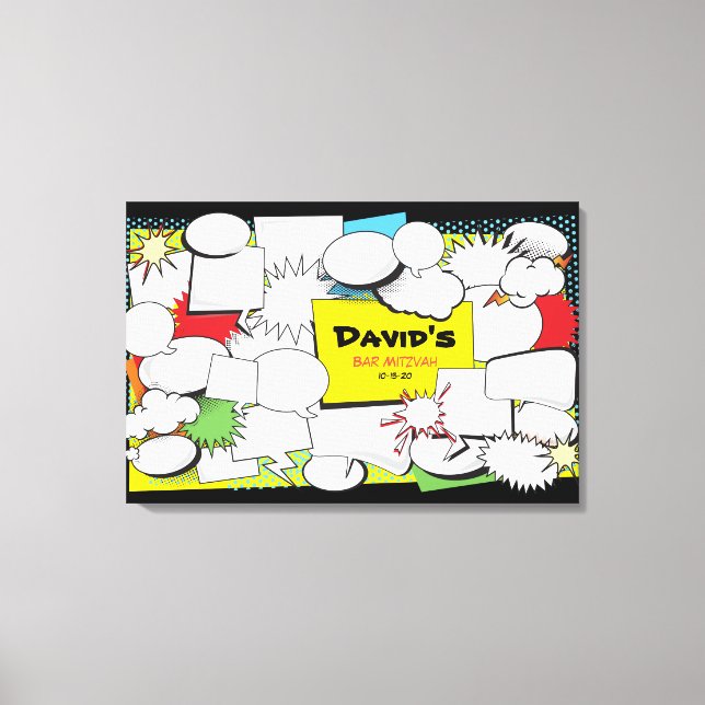 COMIC BOOK Bar Bat Mitzvah Sign In Memory Board (Front)