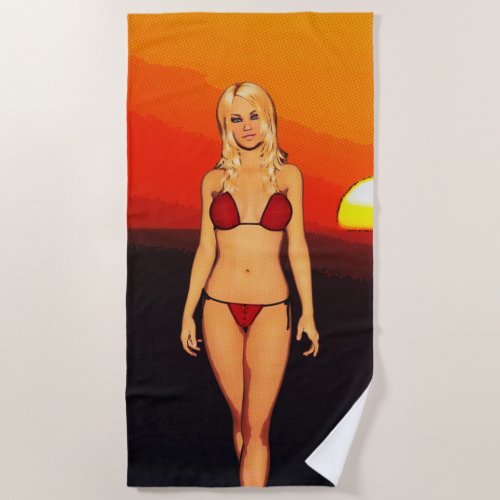 Comic Book Bikini Babe Beach Towel