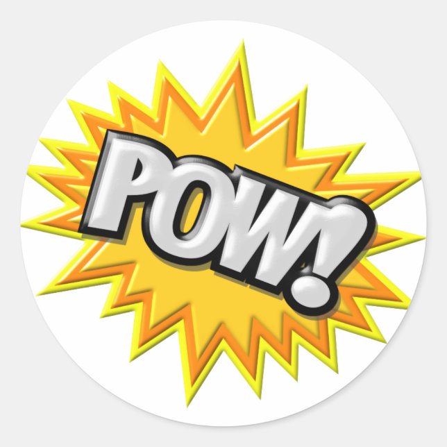 Comic Book Burst Pow 3D Classic Round Sticker (Front)