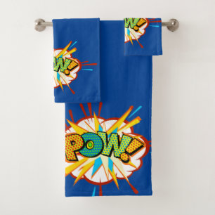 Comic Book Burst POW Text Superhero Towel Set