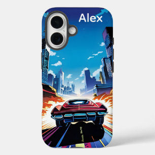 Comic Book Car Going Fast Personalized iPhone 16 Case