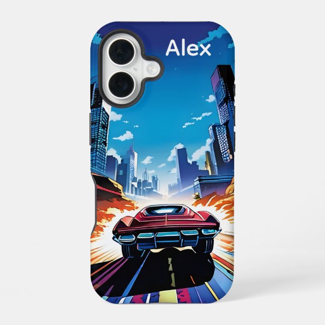 Comic Book Car Going Fast Personalized Iphone Case (Back)
