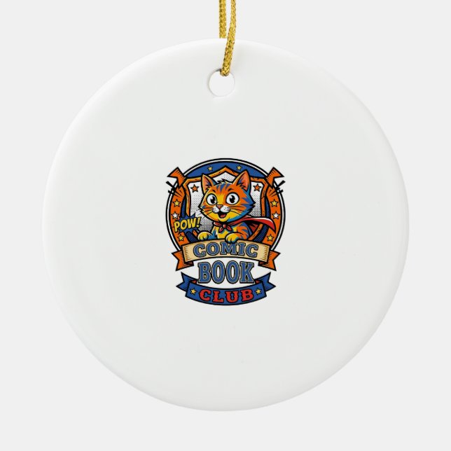 Comic Book Cat Cat Mom Gift Idea - Comic Book Cat  Ceramic Ornament (Front)