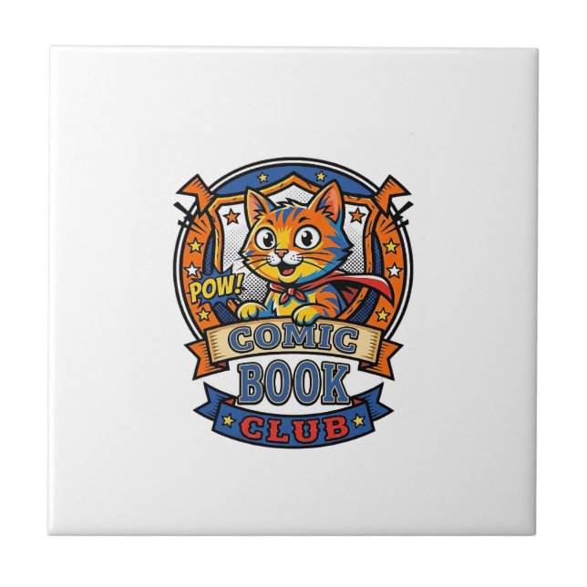 Comic Book Cat Cat Mom Gift Idea - Comic Book Cat  Ceramic Tile (Front)