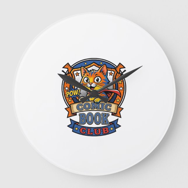 Comic Book Cat Cat Mom Gift Idea - Comic Book Cat  Large Clock (Front)