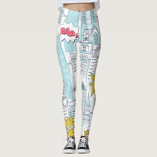 Comic book city: vintage pattern leggings (Front)