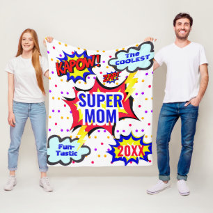  Comic Book Coolest Super Mom Stats Funtastic Fleece Blanket