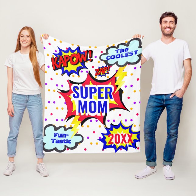  Comic Book Coolest Super Mom Stats Funtastic Fleece Blanket (In Situ)