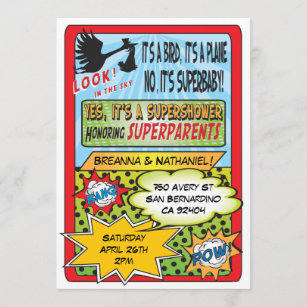 Comic Book Couples Baby Shower Invitations