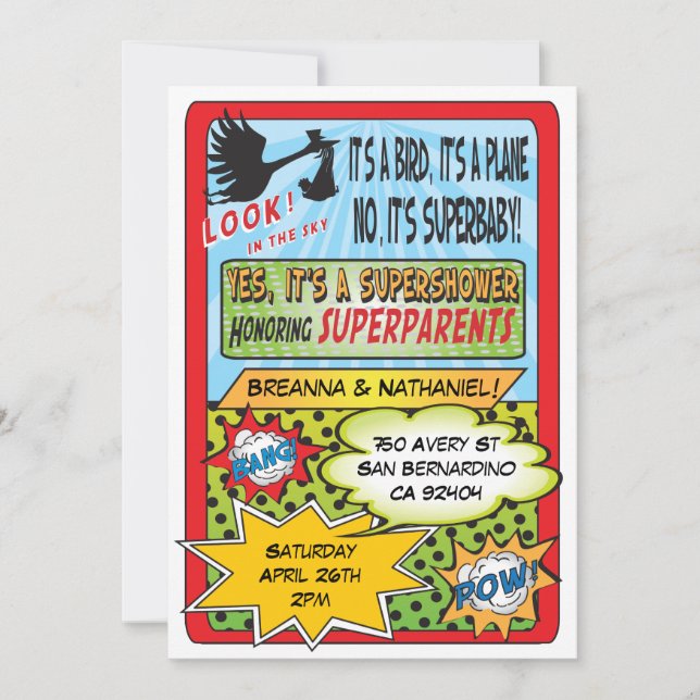 Comic Book Couples Baby Shower Invitations (Front)