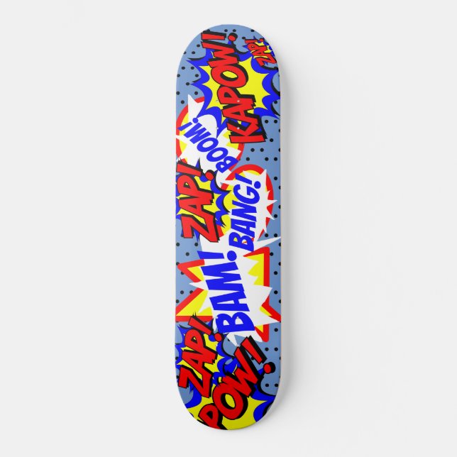 Comic Book Custom Speech Bubbles Black Polka Dots Skateboard (Front)