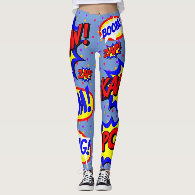 Comic Book Custom Speech Bubbles Colorful Dots Leggings (Front)
